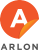 Arlon logo featuring a bold white “A” inside an orange circular shape with a curled corner, symbolizing a peelable film or sticker, and the brand name “ARLON” below in black text.