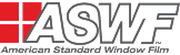 ASWF logo featuring bold black letters next to a red four-pane window icon, with the tagline “American Standard Window Film” below in smaller gray text.