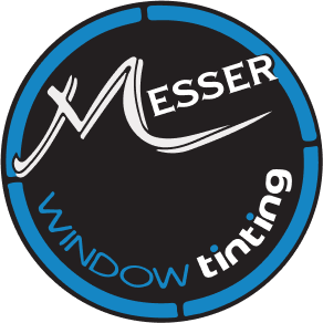 Circular logo for Messer Window Tinting with stylized white and blue text on a black background, bordered by a blue ring.