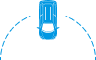 Blue top-down icon of a car with semi-circular dashed lines extending from the sides, suggesting parking sensors or vehicle proximity detection.
